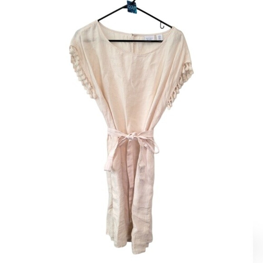 Antibes Blanc 100% Linen Cream Tassel Dress Size Medium Beach Coastal